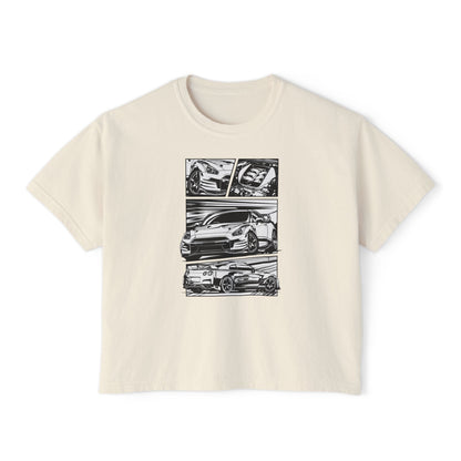 Sleek Cars Women's Boxy Tee - Casual Graphic Shirt for Car Enthusiasts - CreativeRino