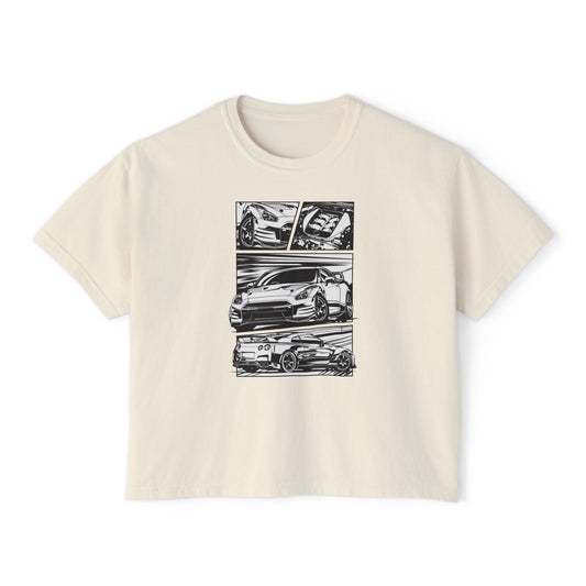Sleek Cars Women's Boxy Tee - Casual Graphic Shirt for Car Enthusiasts - CreativeRino