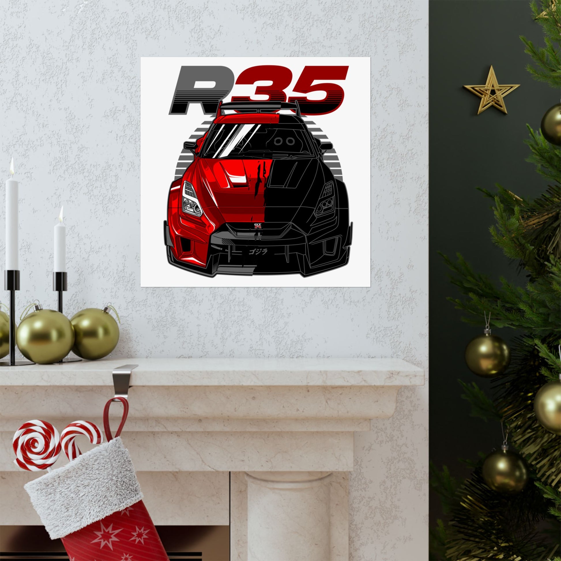 R35 Racer Car Matte Square Poster - Bold Car Art for Auto Enthusiasts - CreativeRino