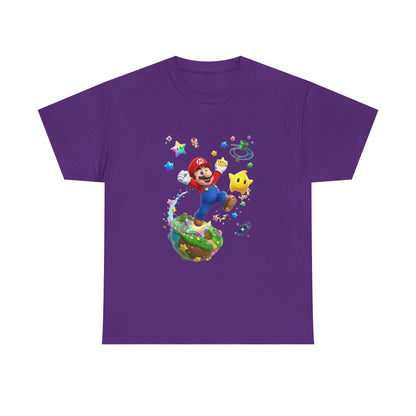 Mario Galaxy Graphic Tee — Mario Jumping with Luma Kids T‑Shirt Printify