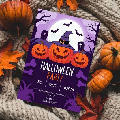 Pumpkin Halloween Party Invitation Template - CreativeRino