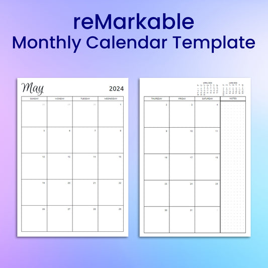 reMarkable 2 Monthly Calendar Planner Template