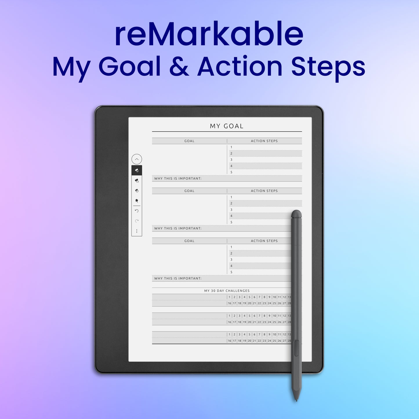 reMarkable 2 My Goal & Action Steps Planner Template