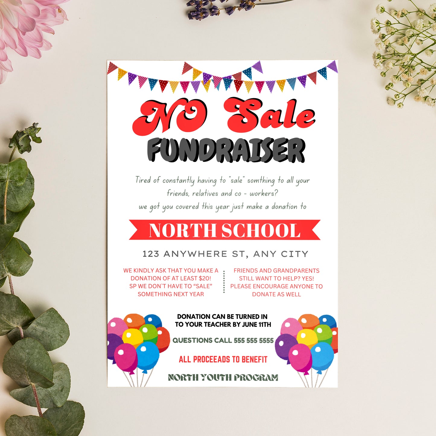 No Sale Fundraiser Flyer Template | No Sale Donation Flyer