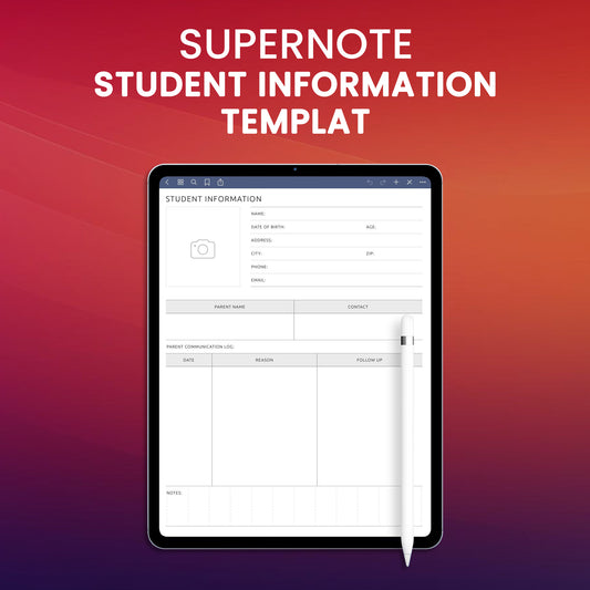 Supernote Student Information Template Planner Template