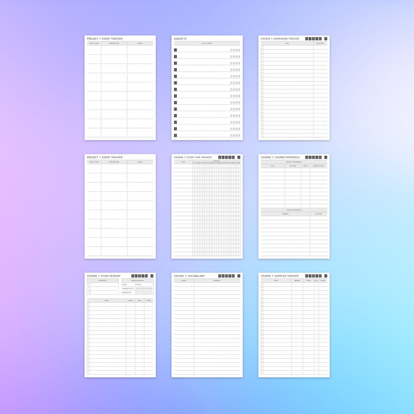 reMarkable 2 Student Planner Template