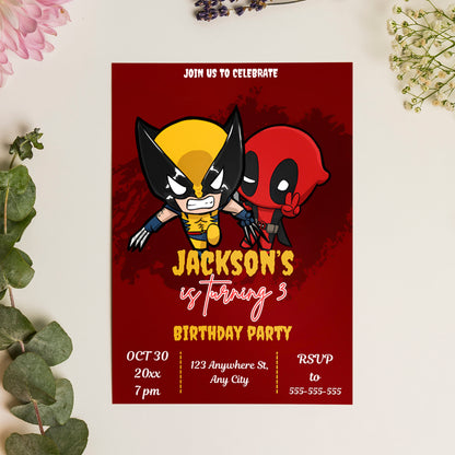Deadpool & Wolverine Birthday Invitation Template - CreativeRino