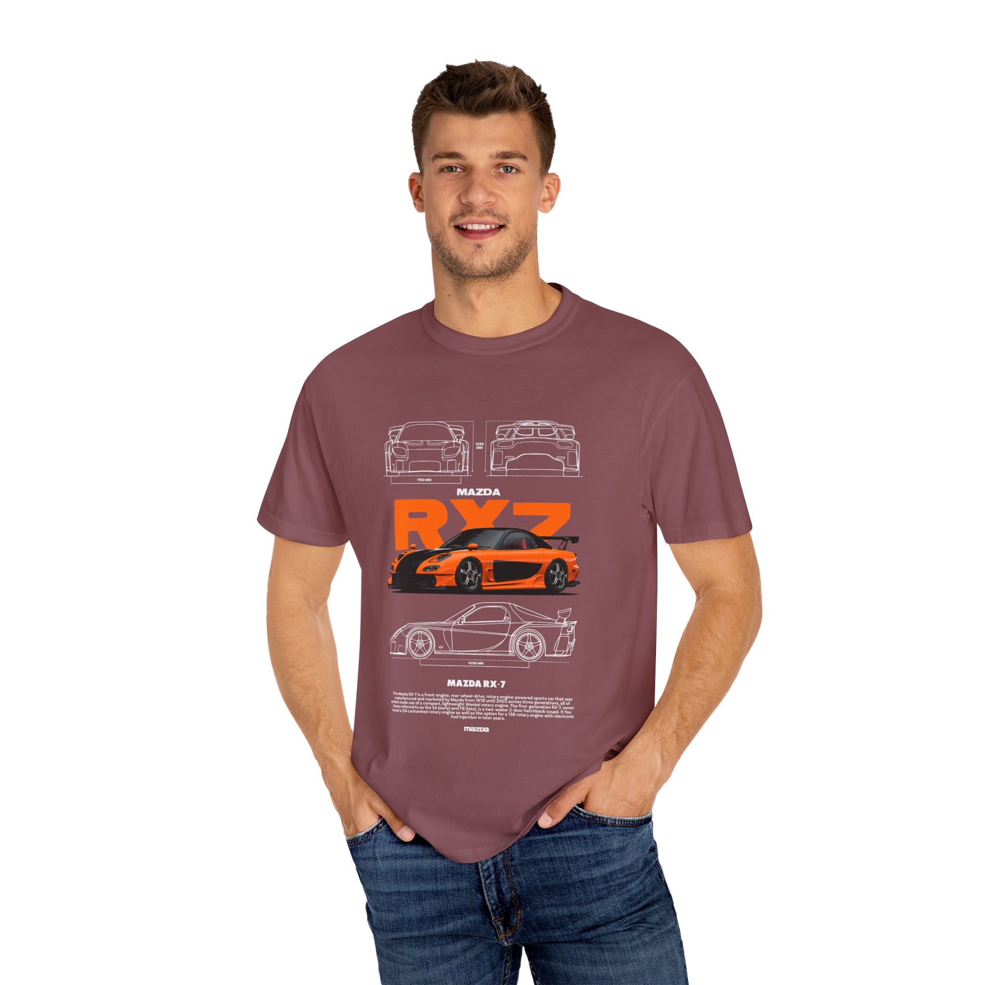 Mazda RX-7 Unisex Garment-Dyed T-Shirt | Car Enthusiast Apparel - CreativeRino