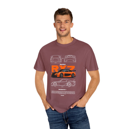 Mazda RX-7 Unisex Garment-Dyed T-Shirt | Car Enthusiast Apparel - CreativeRino
