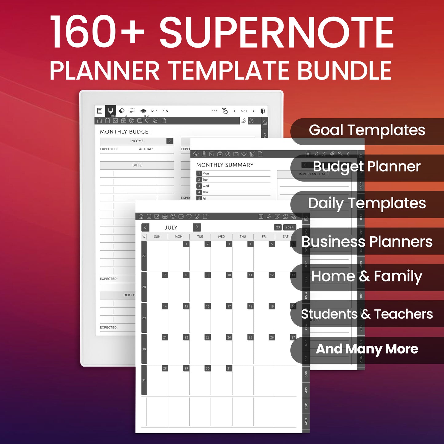 160 Supernote Planner Template Bundle