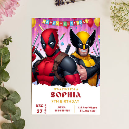 Deadpool & Wolverine Birthday Invitation Template - CreativeRino