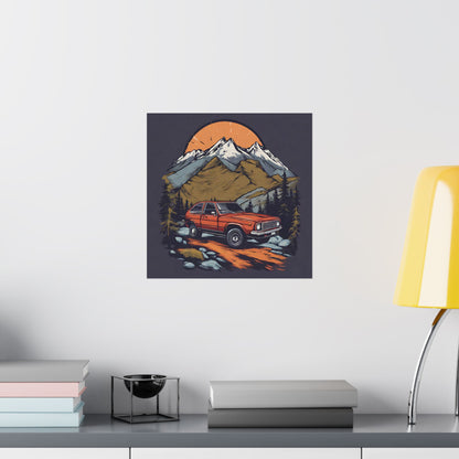 Adventure Car Matte Vertical Poster - Rustic Mountain Wall Decor - CreativeRino