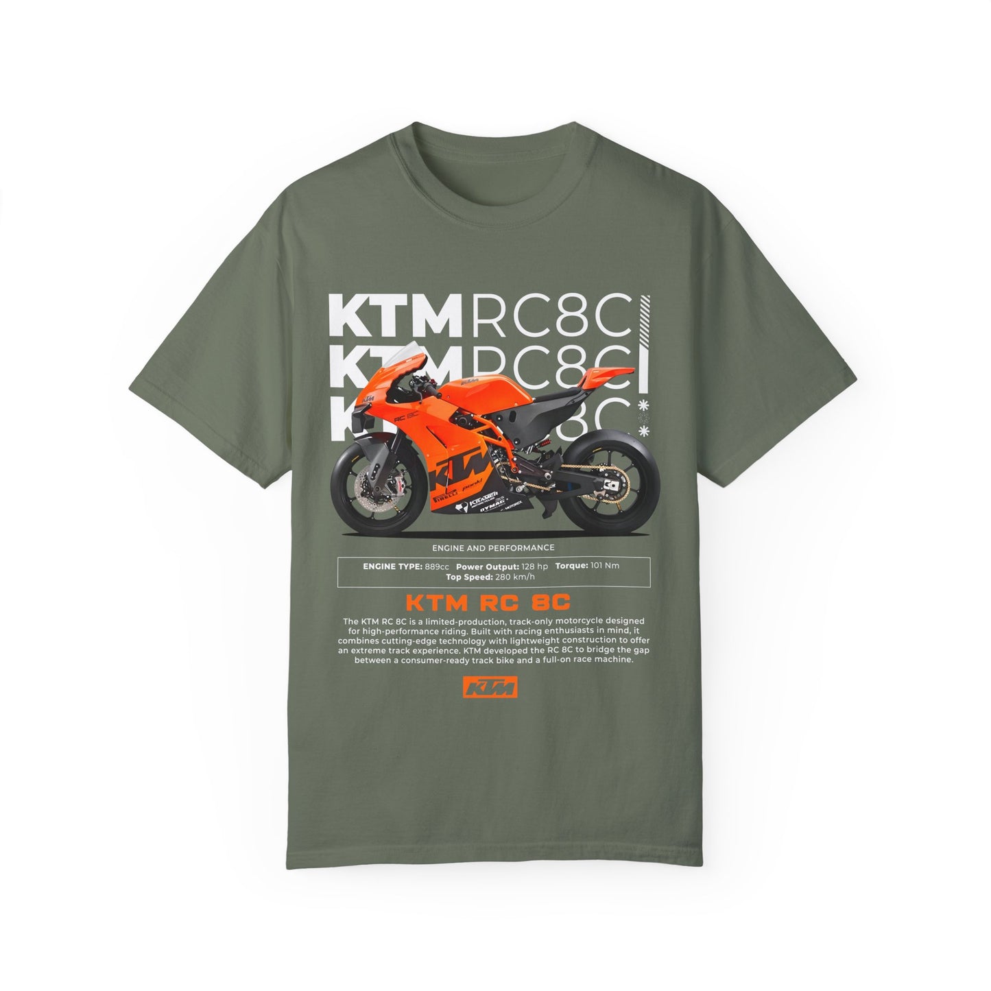 KTM RC 8C Unisex Garment-Dyed T-Shirt - Perfect for Motorcycle Enthusiasts - CreativeRino