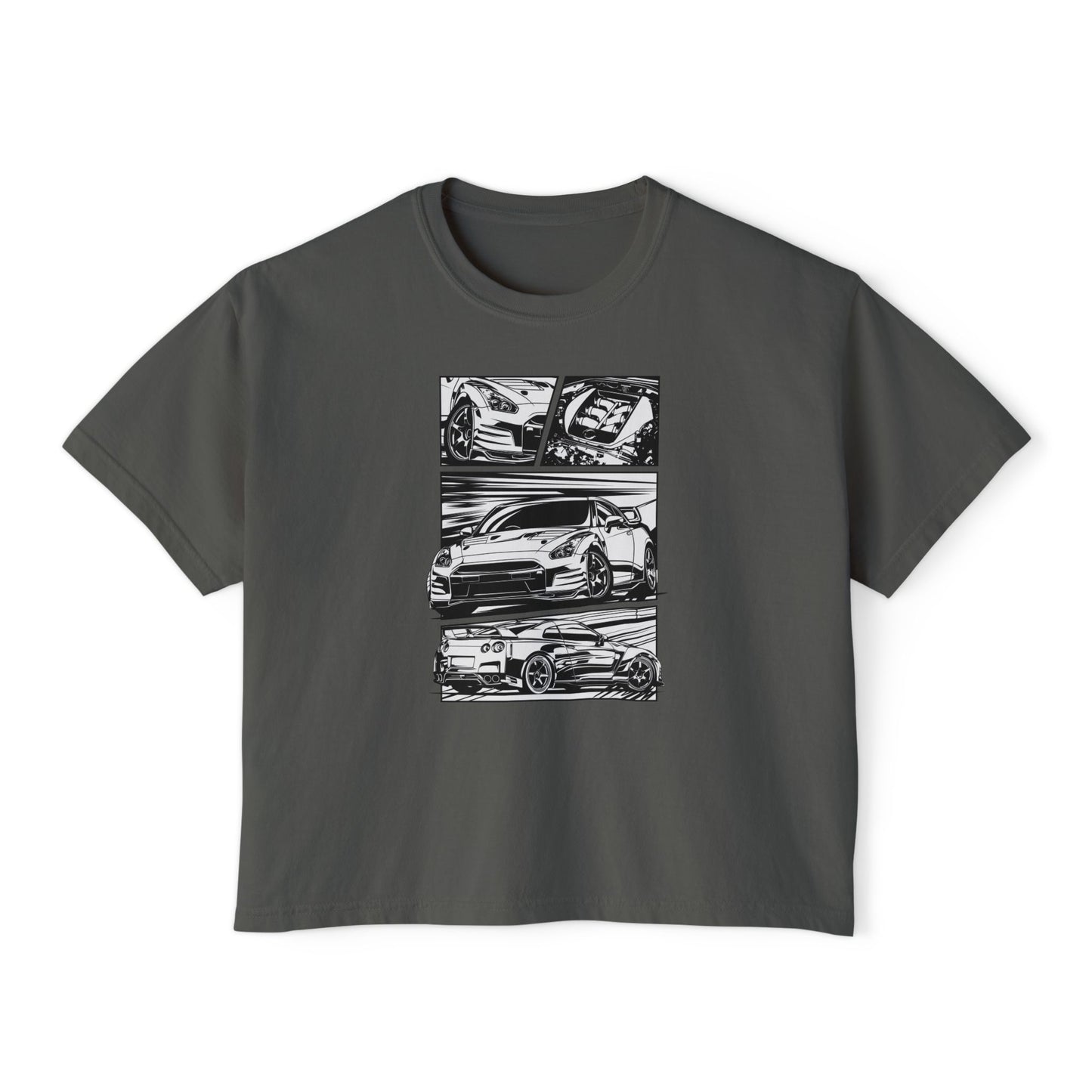 Sleek Cars Women's Boxy Tee - Casual Graphic Shirt for Car Enthusiasts - CreativeRino