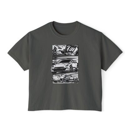 Sleek Cars Women's Boxy Tee - Casual Graphic Shirt for Car Enthusiasts - CreativeRino