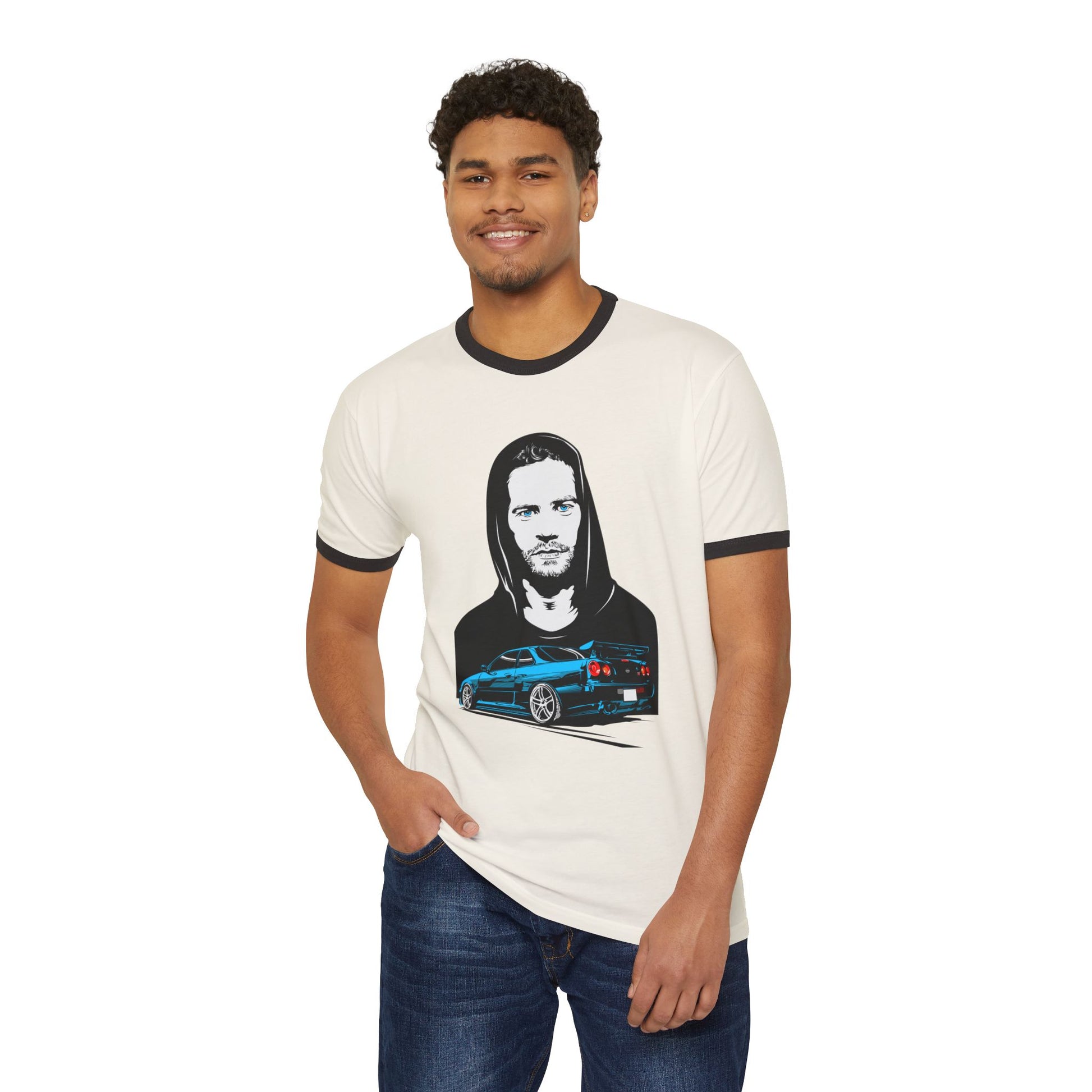 Paul Walker Car Enthusiast Unisex Cotton Ringer T-Shirt – Cool Graphic Design - CreativeRino
