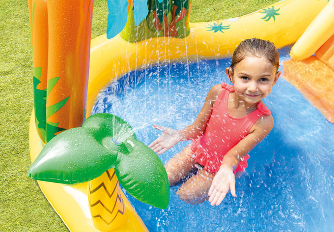 Inflatable Dinosaur & Volcano Paddling Pool Play Center for Kids CreativeRino
