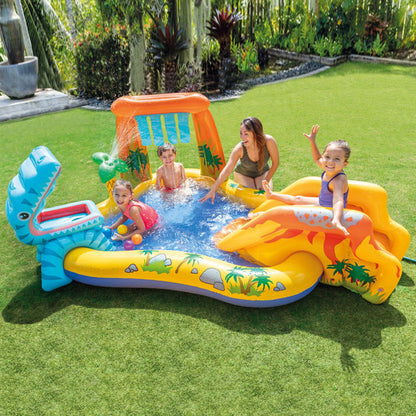 Inflatable Dinosaur & Volcano Paddling Pool Play Center for Kids CreativeRino