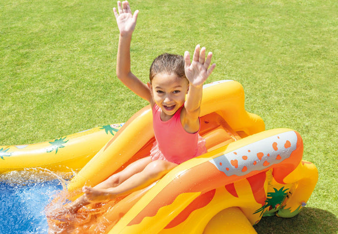 Inflatable Dinosaur & Volcano Paddling Pool Play Center for Kids CreativeRino