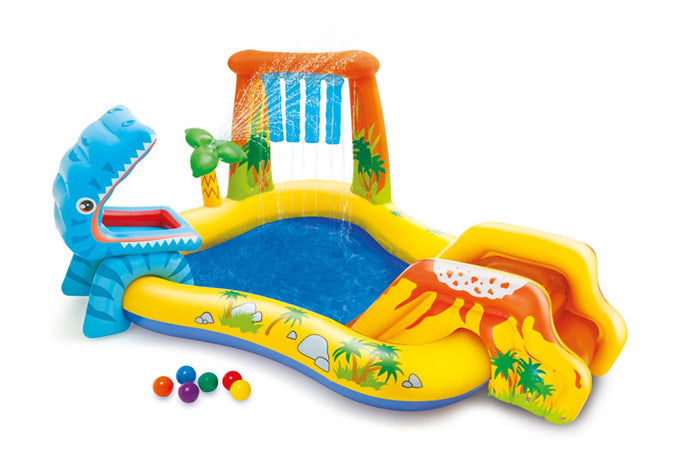 Inflatable Dinosaur & Volcano Paddling Pool Play Center for Kids CreativeRino