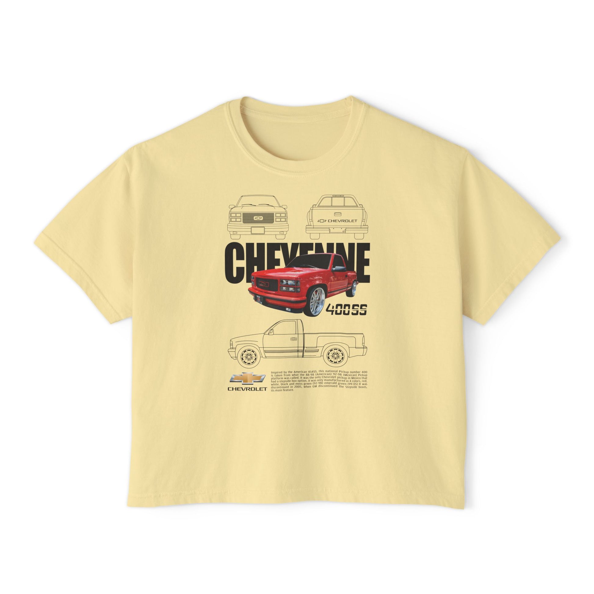 Chevrolet Cheyene 400 SS Boxy Tee for Women - Retro Car Graphic T-Shirt - CreativeRino