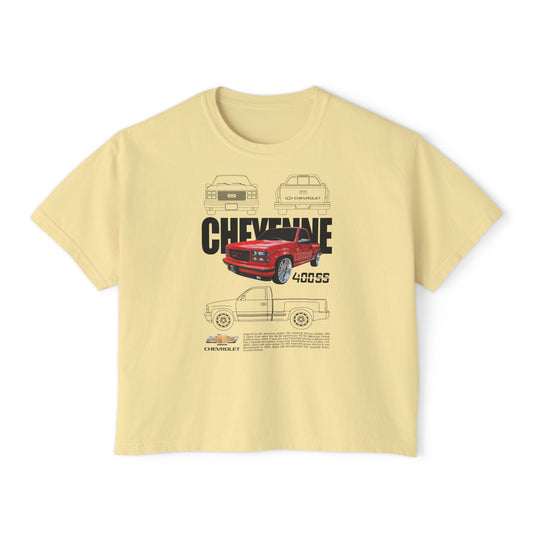 Chevrolet Cheyene 400 SS Boxy Tee for Women - Retro Car Graphic T-Shirt - CreativeRino