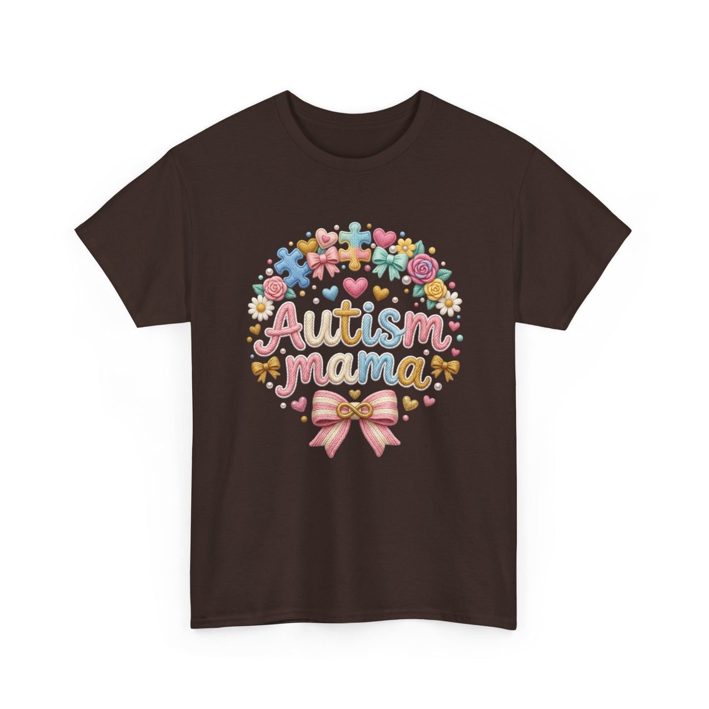 Autism Mama T-Shirt — Cute Pastel Puzzle Heart Design Printify