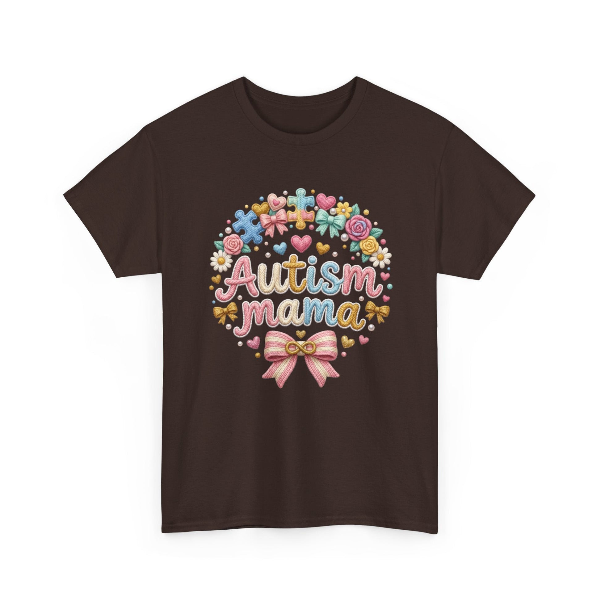 Autism Mama T-Shirt — Cute Pastel Puzzle Heart Design Printify