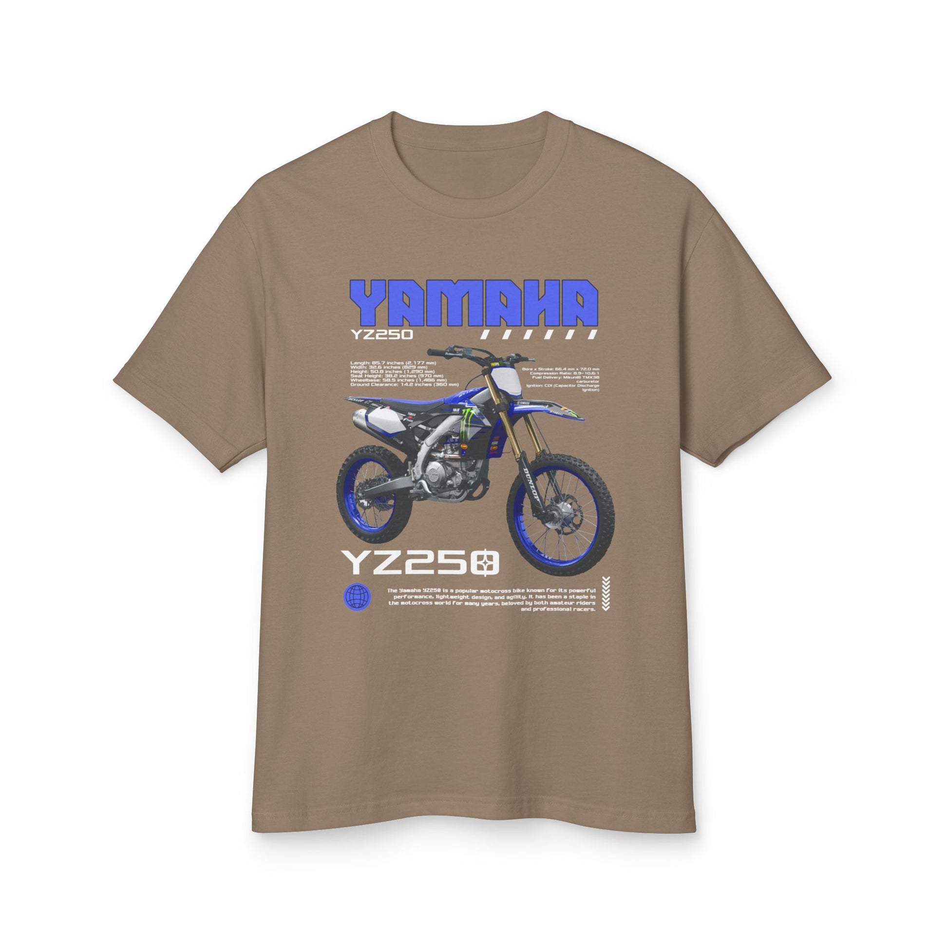 Yamaha YZ250 Heavyweight Cotton Tee - Motorcycle Graphic T-Shirt for Bikers - CreativeRino