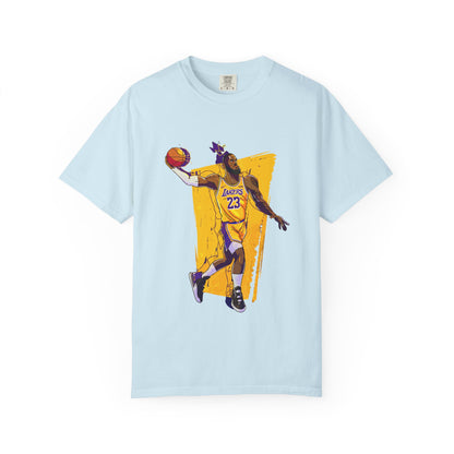 Lebron James Basketball Graphic Tee - Unisex Garment-Dyed T-shirt featuring Retro Player Design - CreativeRino