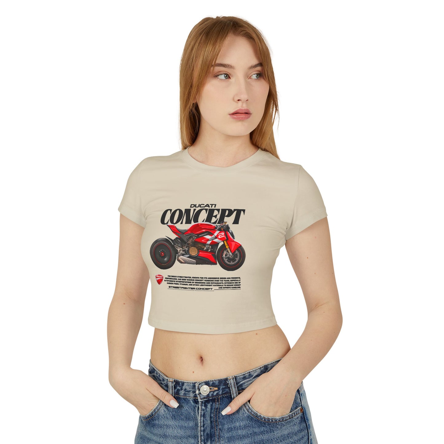 Ducati Concept Women's Baby Tee - Stylish Motorcycle Graphic Top - CreativeRino