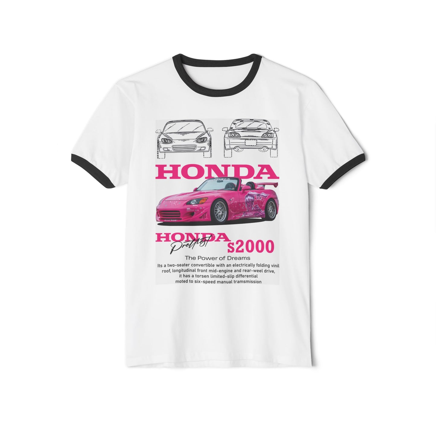Honda S2000 Unisex Cotton Ringer T-Shirt - Car Enthusiast Tee - CreativeRino