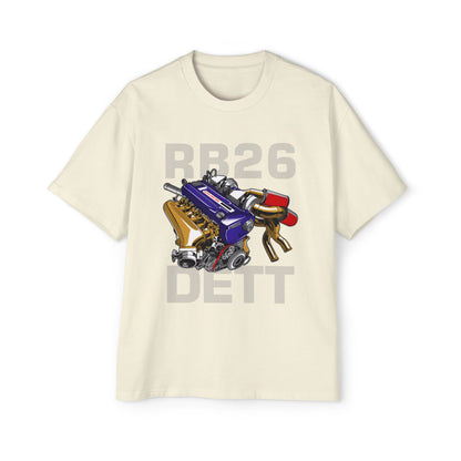 Men's Heavy Oversized Tee - RB26 DETT Engine Graphic T-Shirt for Car Enthusiasts - CreativeRino