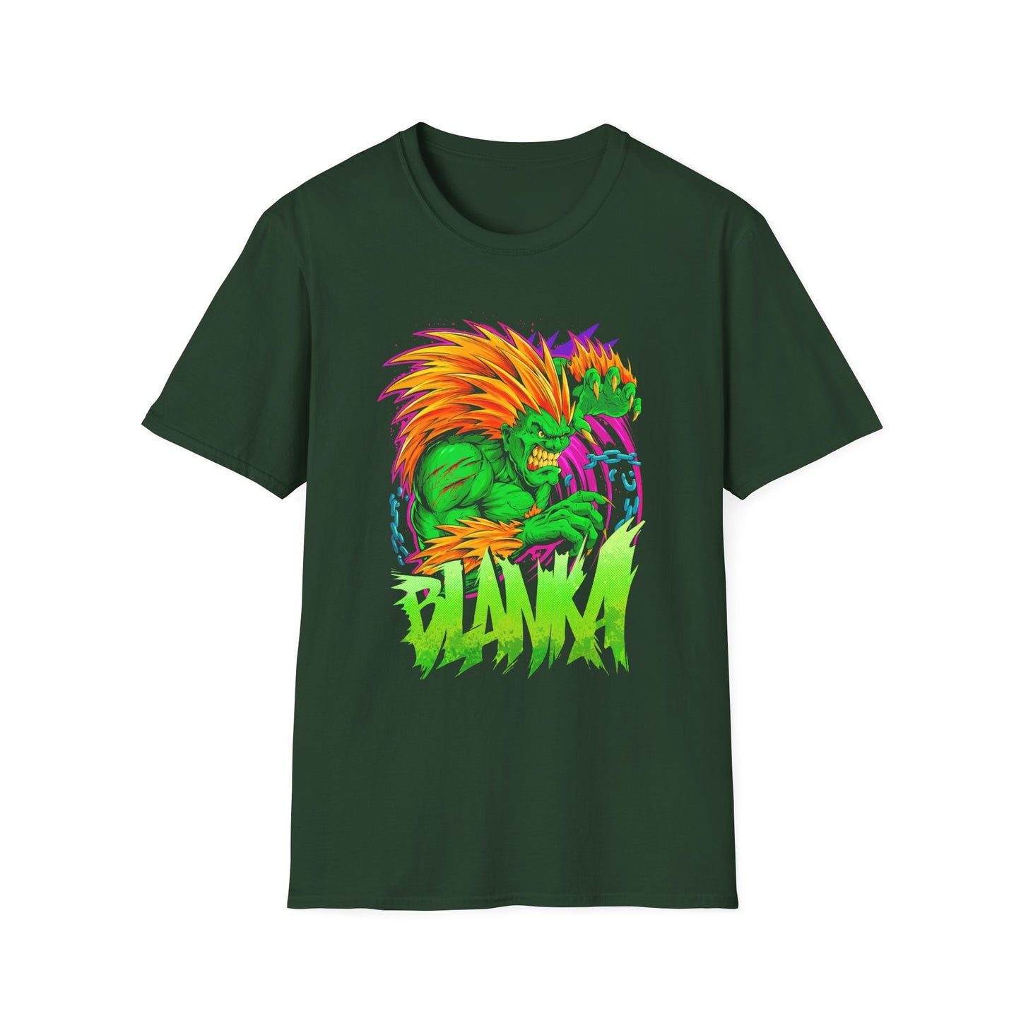 Retro Blanka Graphic Unisex Softstyle T-Shirt - Perfect for Gamers & Comic Fans - CreativeRino