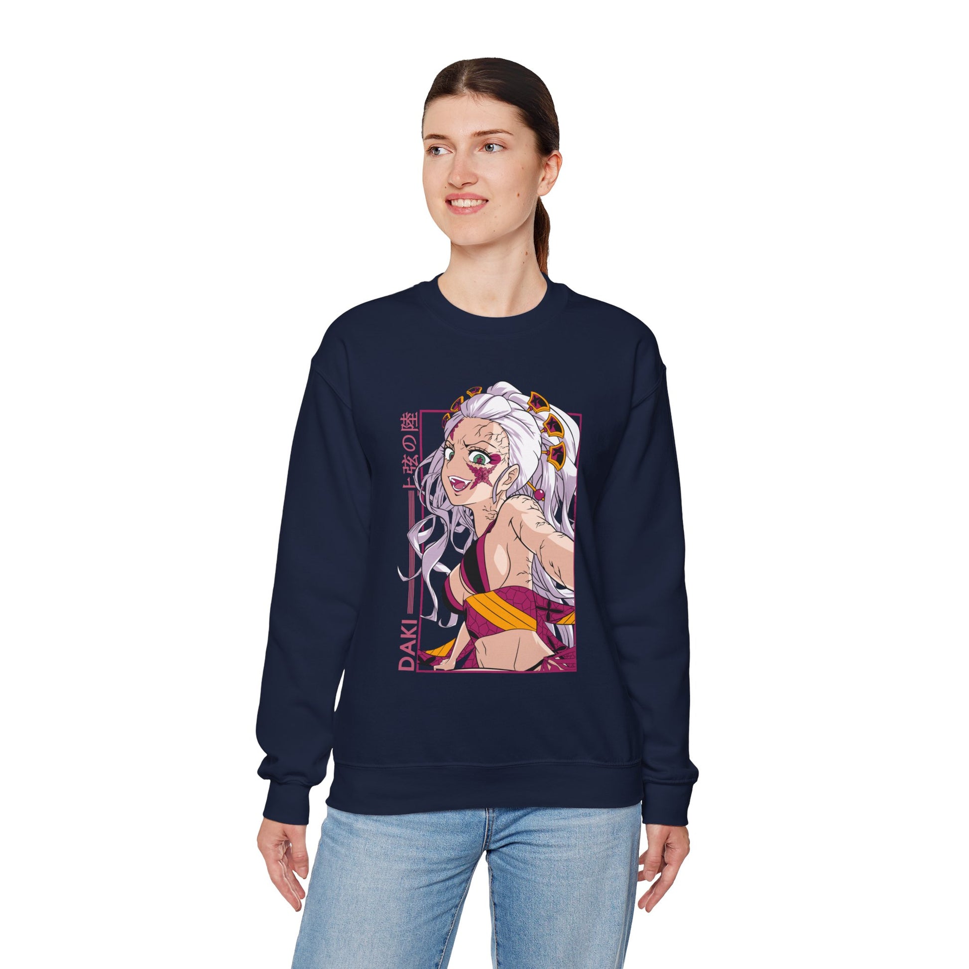 Anime-Inspired Unisex Crewneck Sweatshirt - Demon Slayer Daki Design - CreativeRino