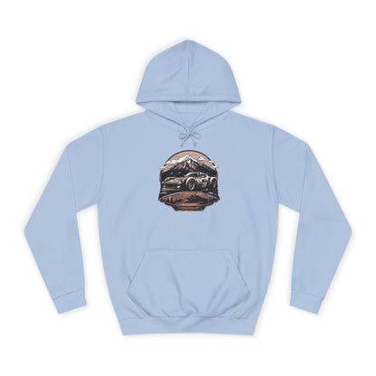 Adventure Awaits: Unisex College Hoodie with Vintage Car Design - CreativeRino