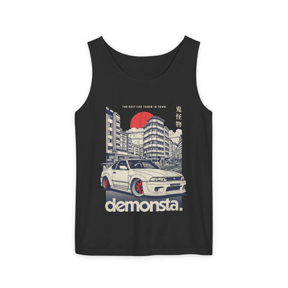 Demonsta Unisex Garment-Dyed Tank Top - Retro Car Design - CreativeRino