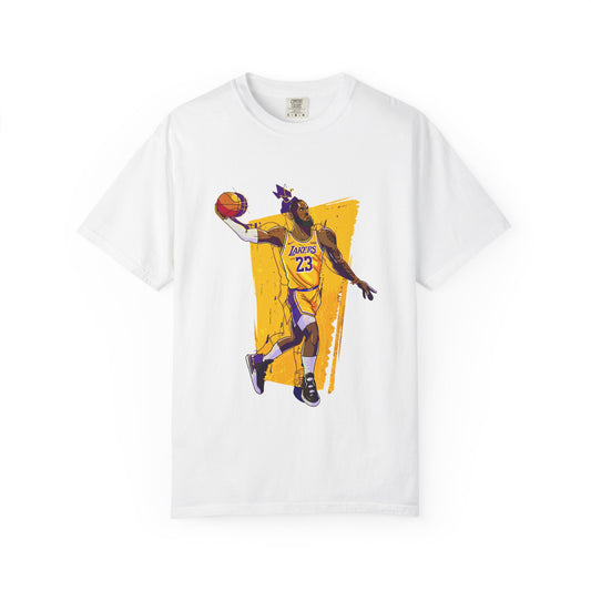 Lebron James Basketball Graphic Tee - Unisex Garment-Dyed T-shirt featuring Retro Player Design - CreativeRino