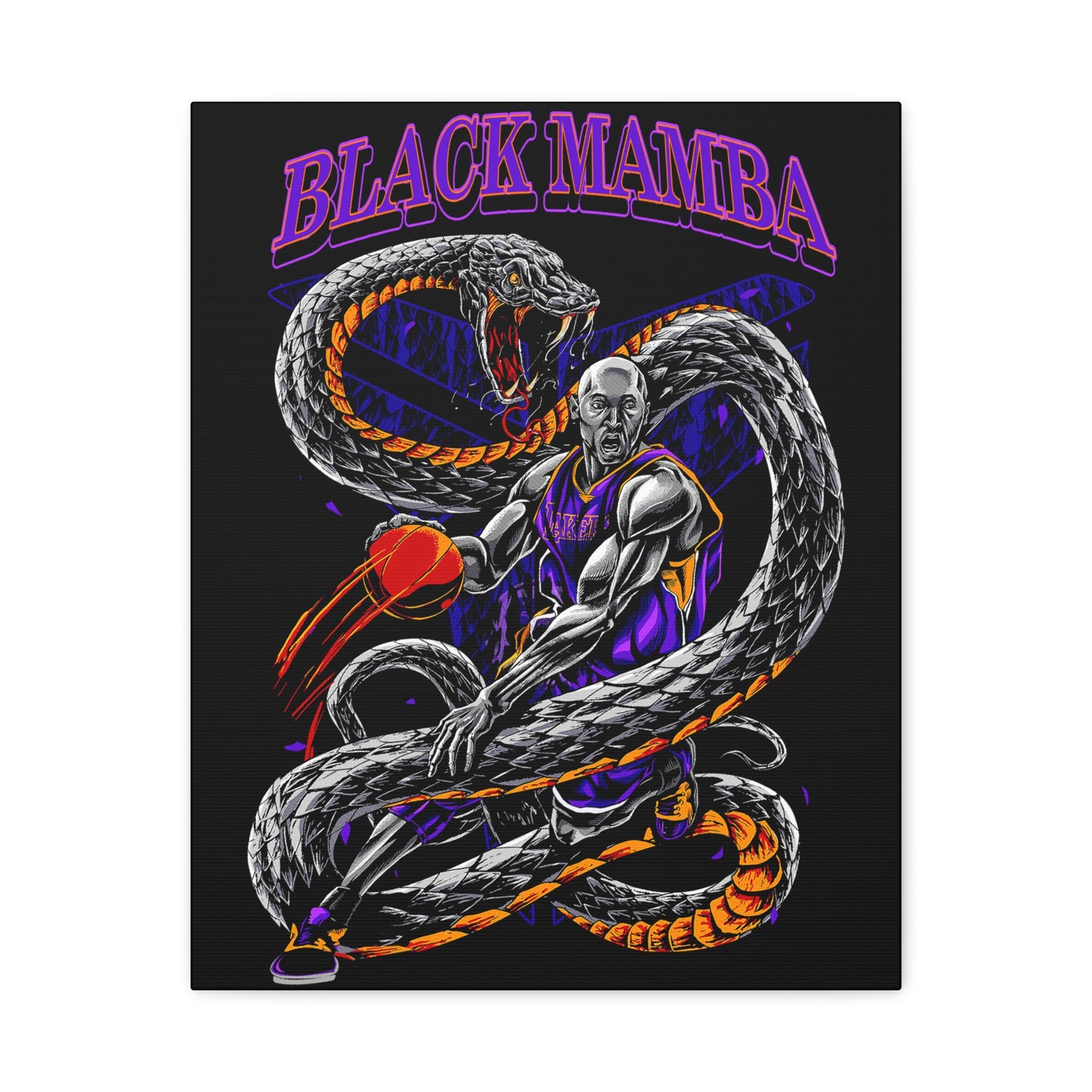 Black Mamba Wall Art Canvas, Sports Decor, Kobe Bryant Basketball Lover Gift, Basketball Wall Hanging, Home Gym Art, Motivational Art - CreativeRino