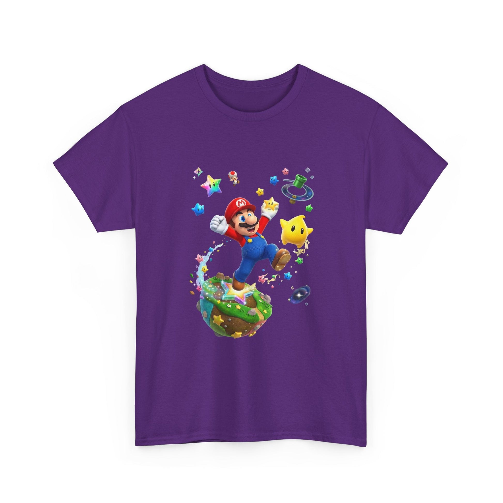 Mario Galaxy Graphic Tee — Mario Jumping with Luma Kids T‑Shirt Printify