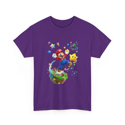 Mario Galaxy Graphic Tee — Mario Jumping with Luma Kids T‑Shirt Printify