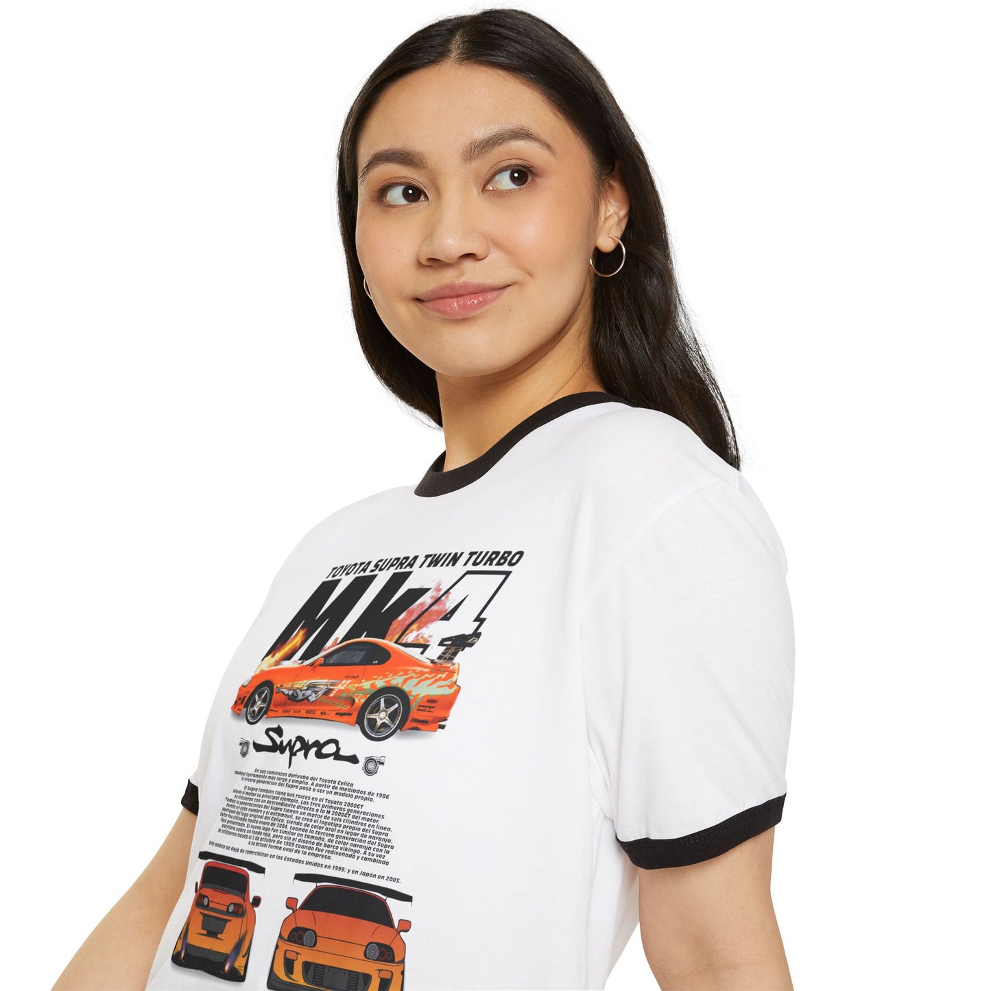 Unisex Cotton Ringer T-Shirt - Toyota Supra Twin Turbo Performance Tee - CreativeRino