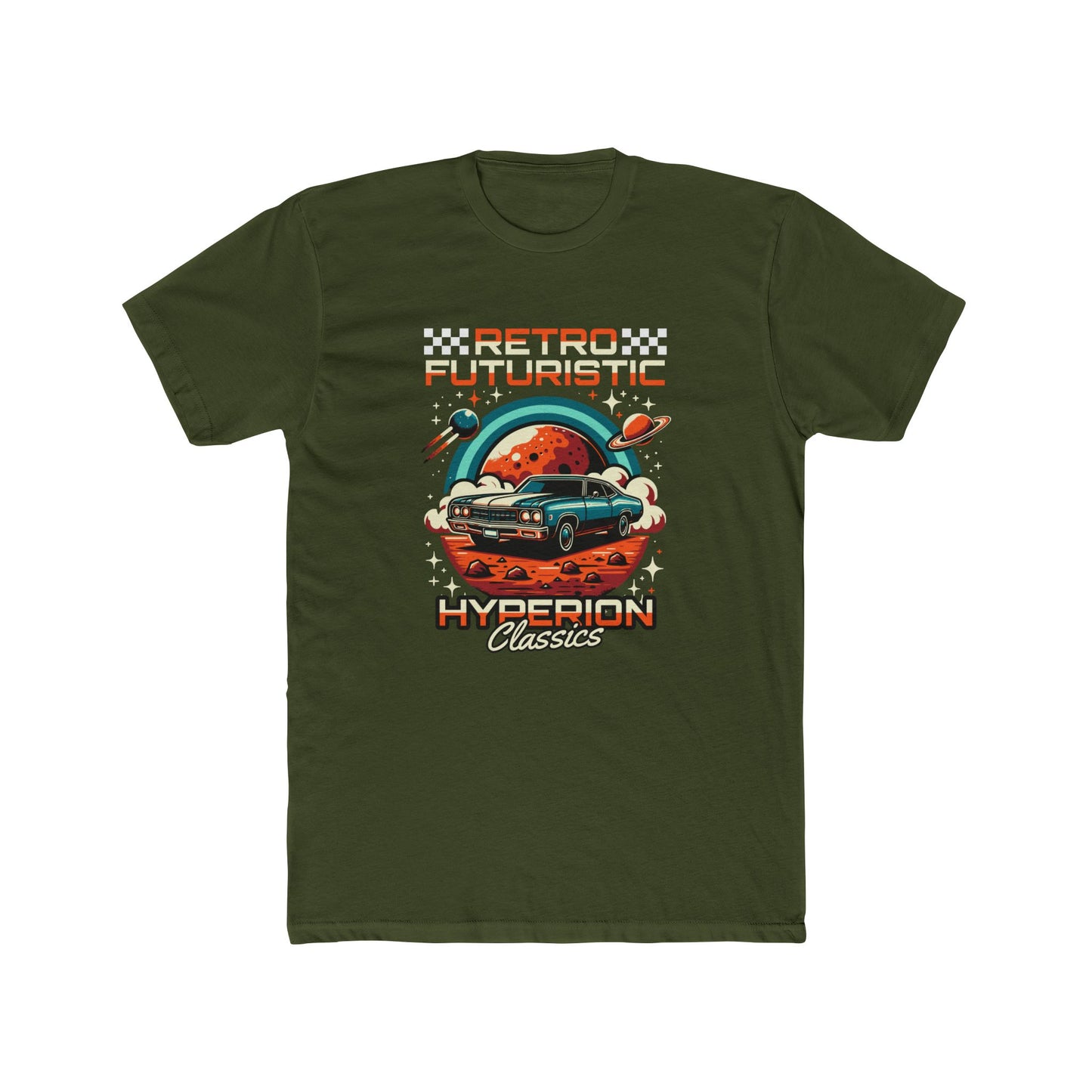 Retro Futuristic Car Unisex Cotton Crew Tee - Vintage Space T-shirt Design - CreativeRino