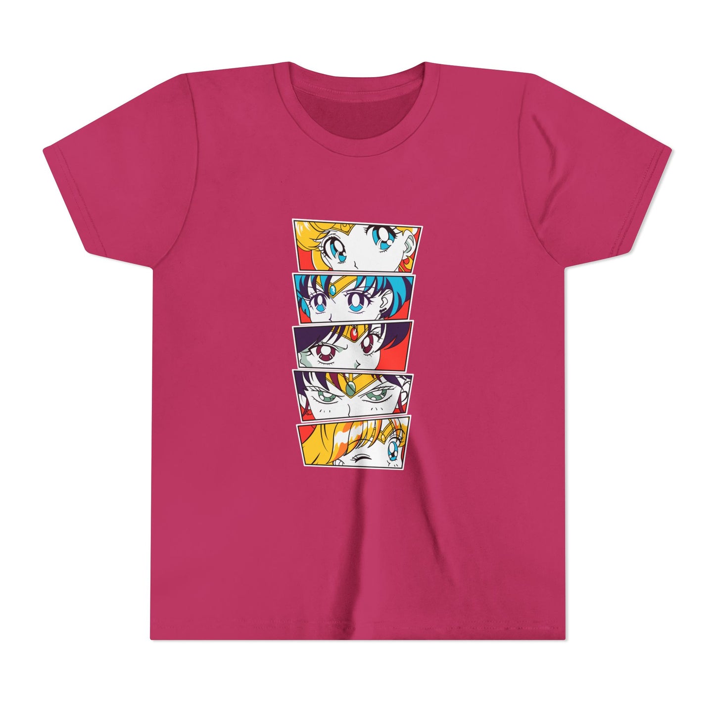 Youth Anime-Inspired Short Sleeve Tee - Colorful Sailor Moon Character Eyes T-shirt Design - CreativeRino