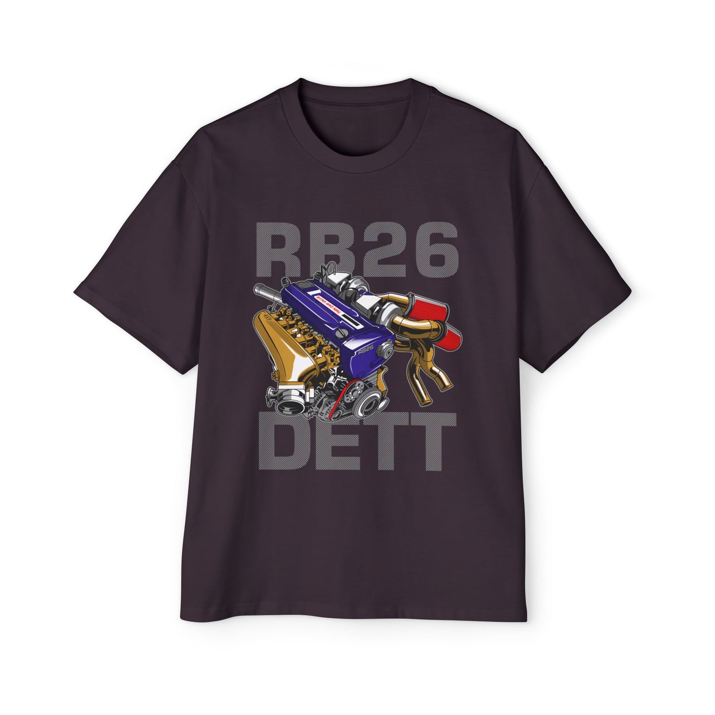 Men's Heavy Oversized Tee - RB26 DETT Engine Graphic T-Shirt for Car Enthusiasts - CreativeRino
