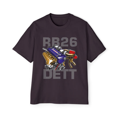 Men's Heavy Oversized Tee - RB26 DETT Engine Graphic T-Shirt for Car Enthusiasts - CreativeRino