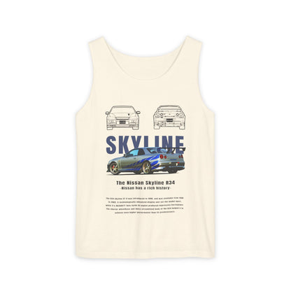 Nissan Skyline Garment-Dyed Tank Top - Vintage Car Enthusiast T-shirt - CreativeRino