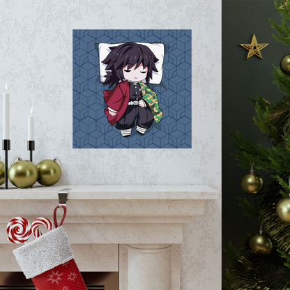 Tomioka Chibi Sleeping Matte Posters - Cozy Bedroom Decor - Perfect for Anime Fans - CreativeRino