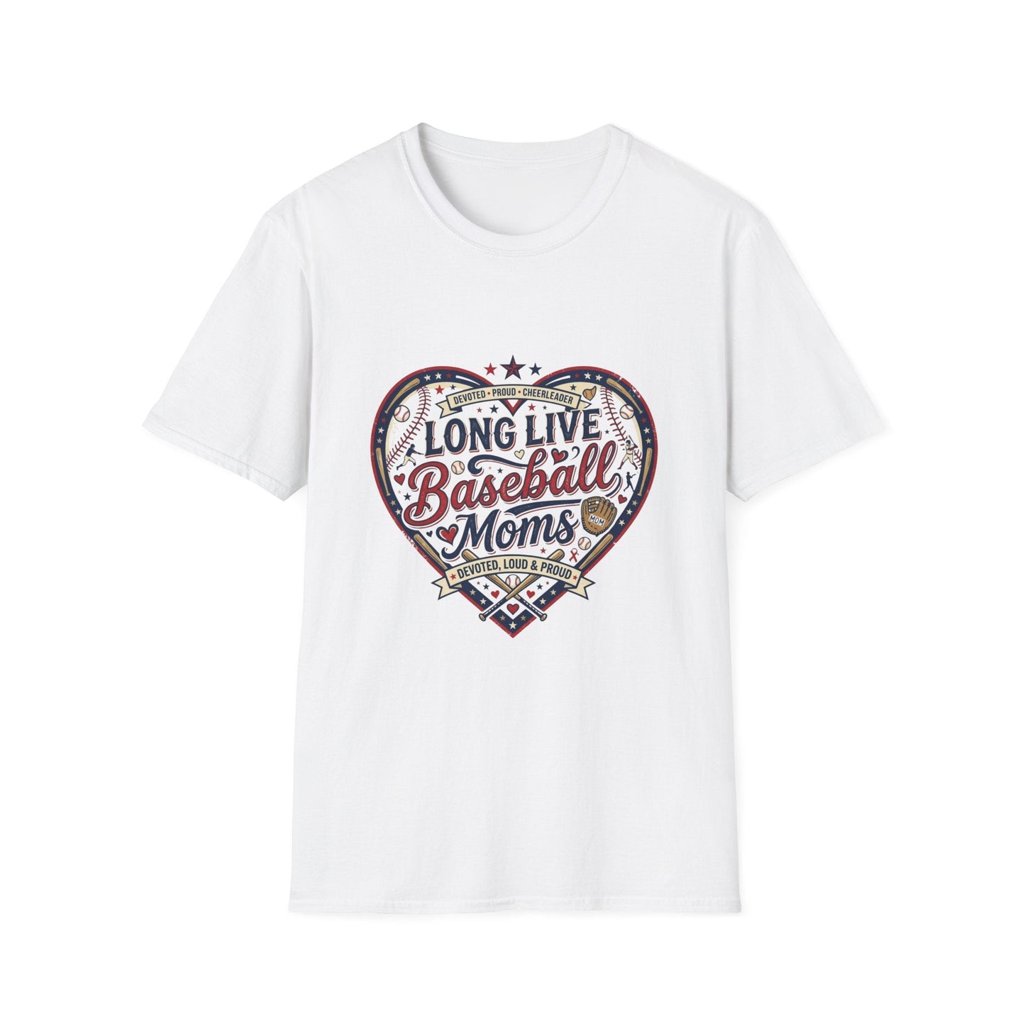 Baseball Mom Heart T-Shirt – “Long Live Baseball Moms” Soft Graphic Tee Printify