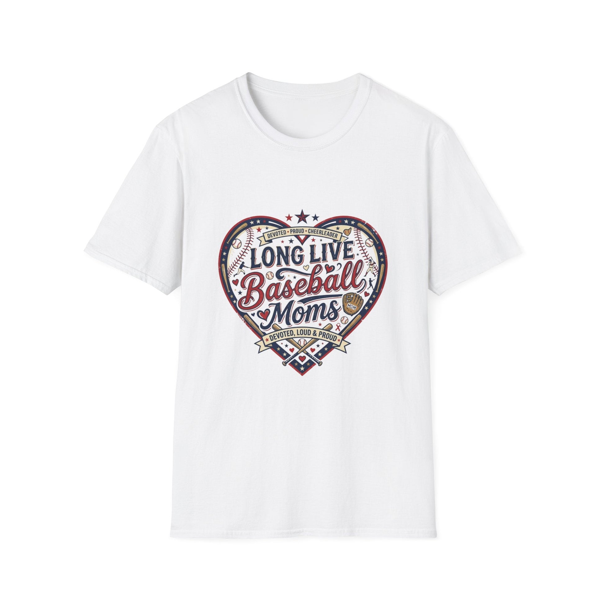 Baseball Mom Heart T-Shirt – “Long Live Baseball Moms” Soft Graphic Tee Printify